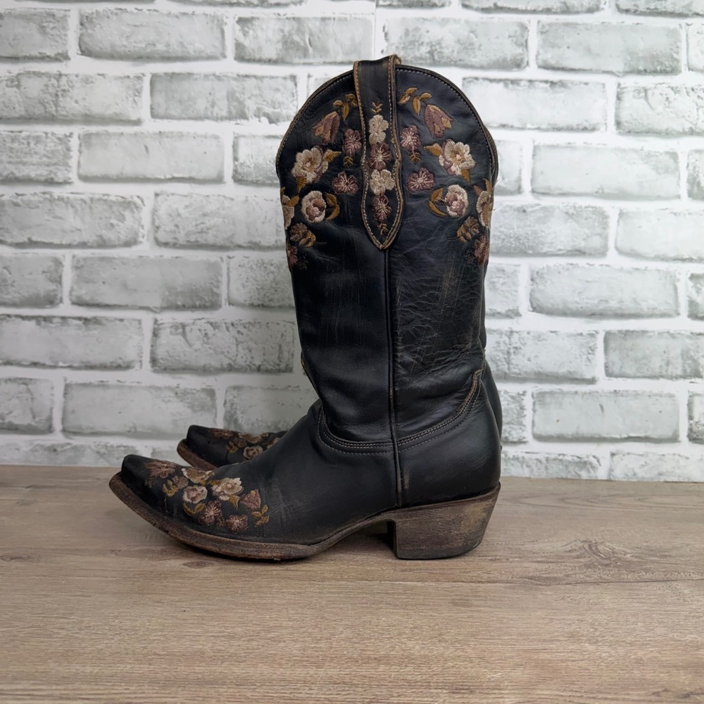 Cavender's Floral Embroidered Leather Western Cowboy Boots 8.5 B